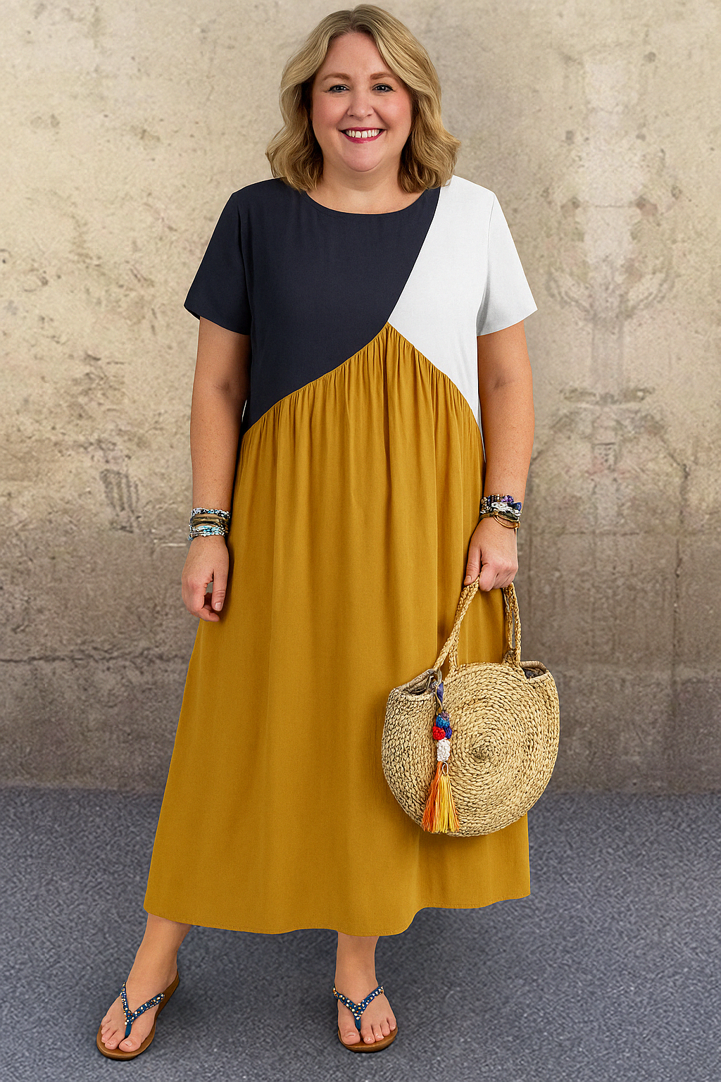 Casual Patchwork Tummy Covering Dress | KEA