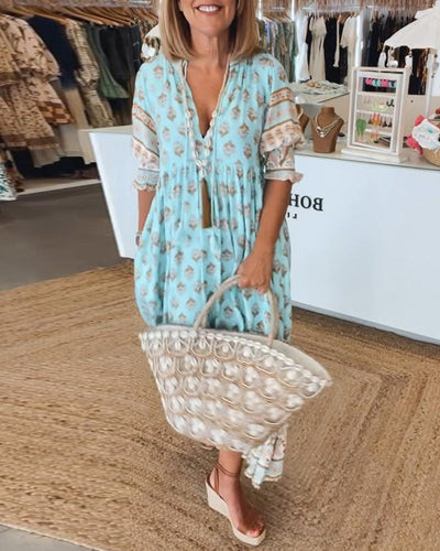 Casual V-Neck Tummy Covering Dress | CLEMATIS