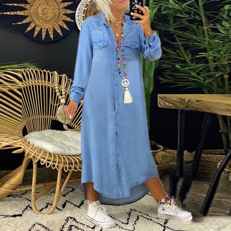 Aberley™ - Long-sleeve denim maxi dress