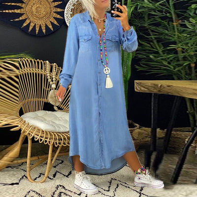 Aberley™ - Long-sleeve denim maxi dress