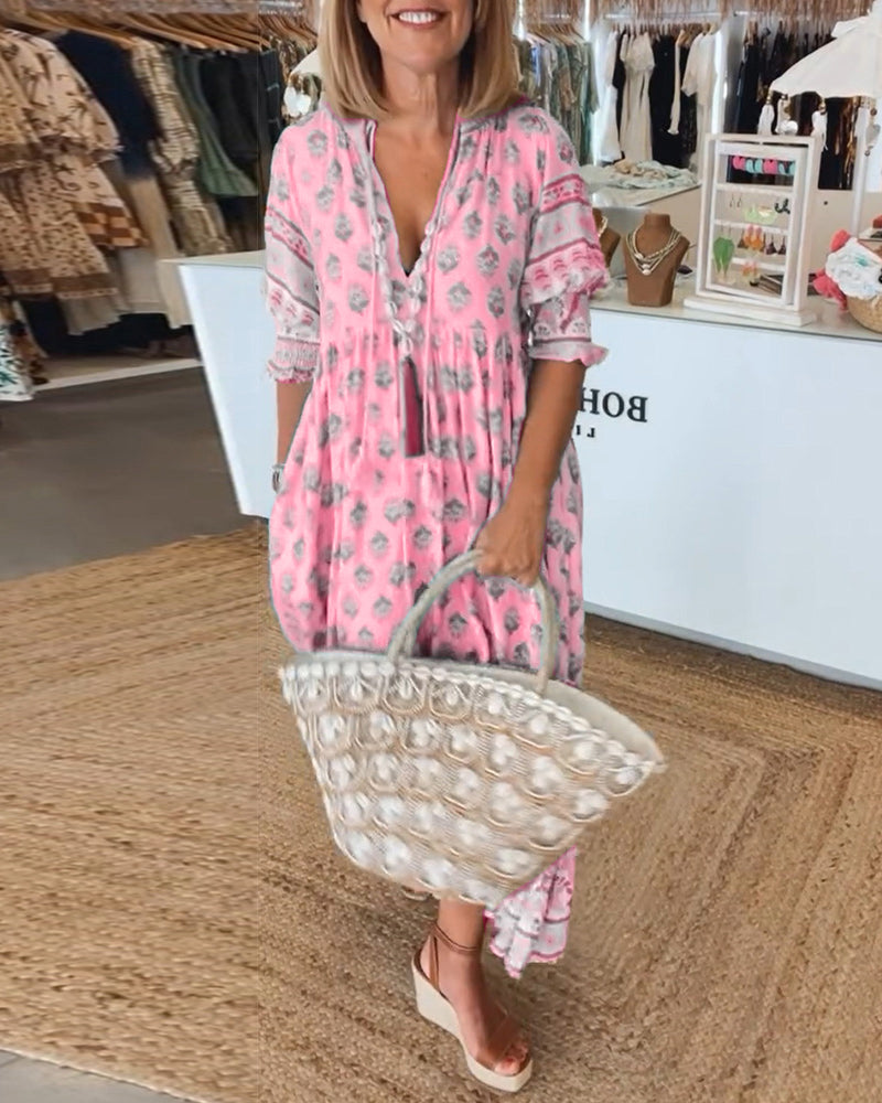 Casual V-Neck Tummy Covering Dress | CLEMATIS