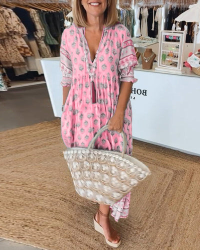 Casual V-Neck Tummy Covering Dress | CLEMATIS