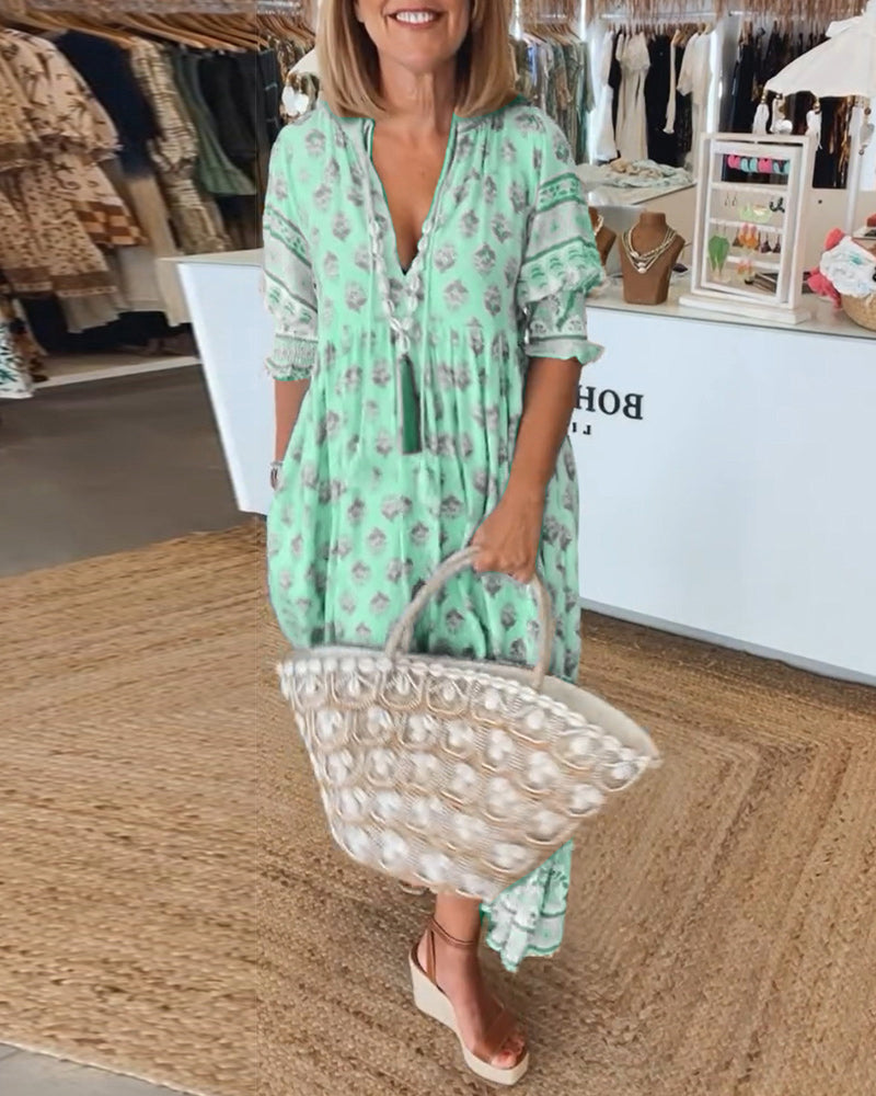 Casual V-Neck Tummy Covering Dress | CLEMATIS