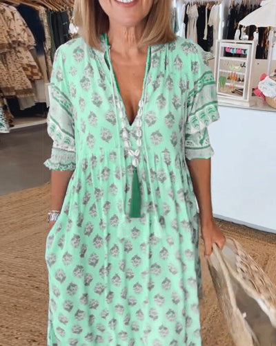 Casual V-Neck Tummy Covering Dress | CLEMATIS