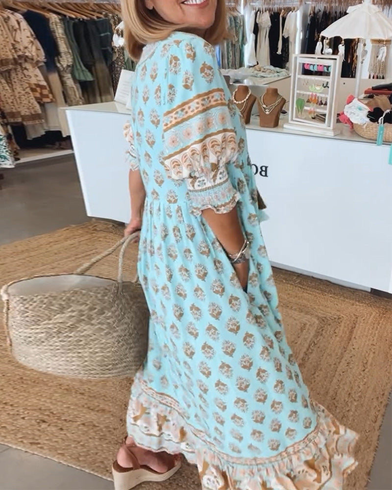 Casual V-Neck Tummy Covering Dress | CLEMATIS