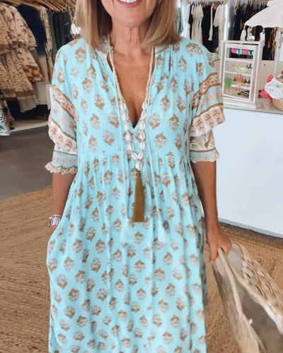 Casual V-Neck Tummy Covering Dress | CLEMATIS