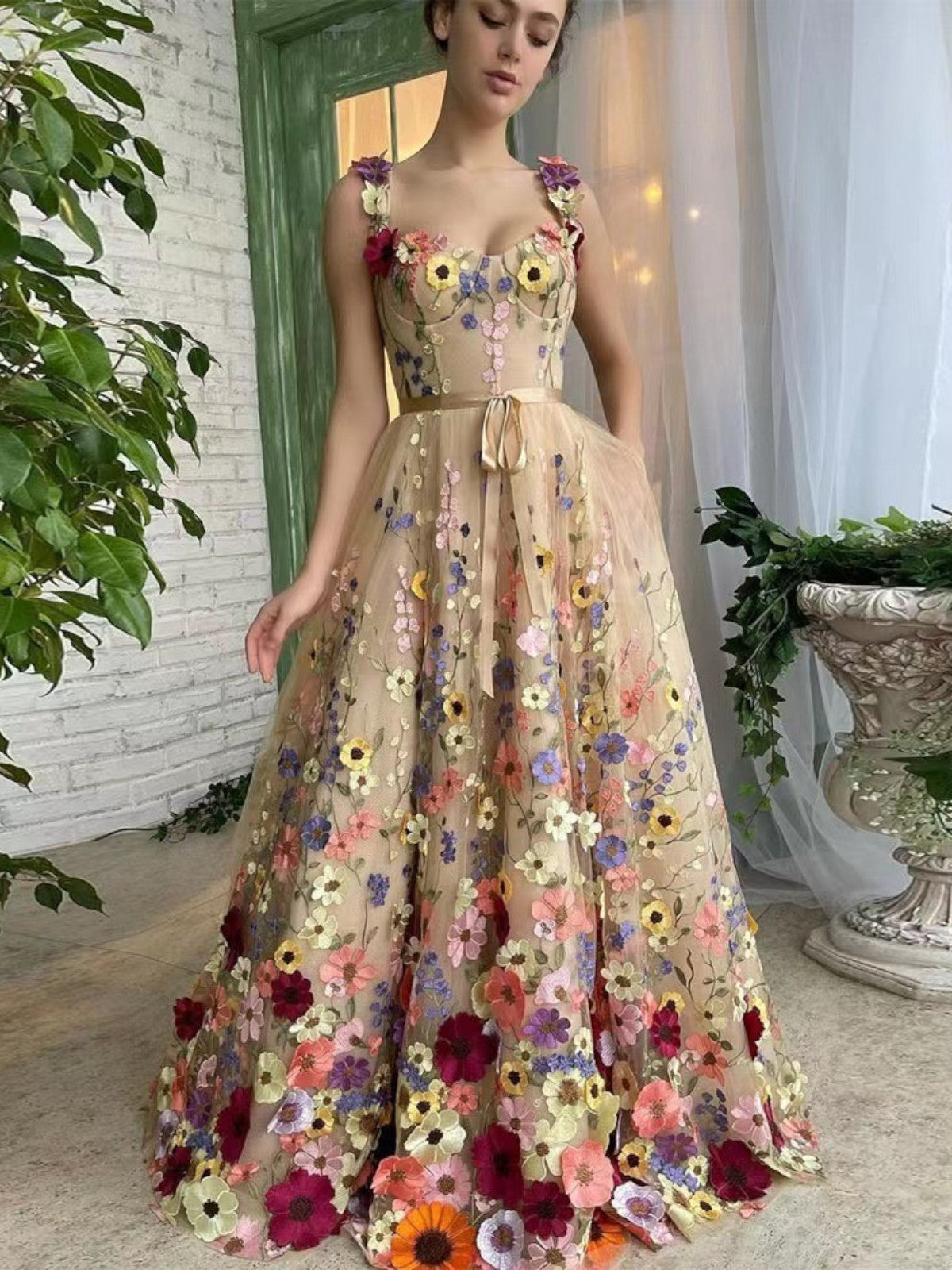Aurela | Summer Maxi Dress with Flowers Abstract Print