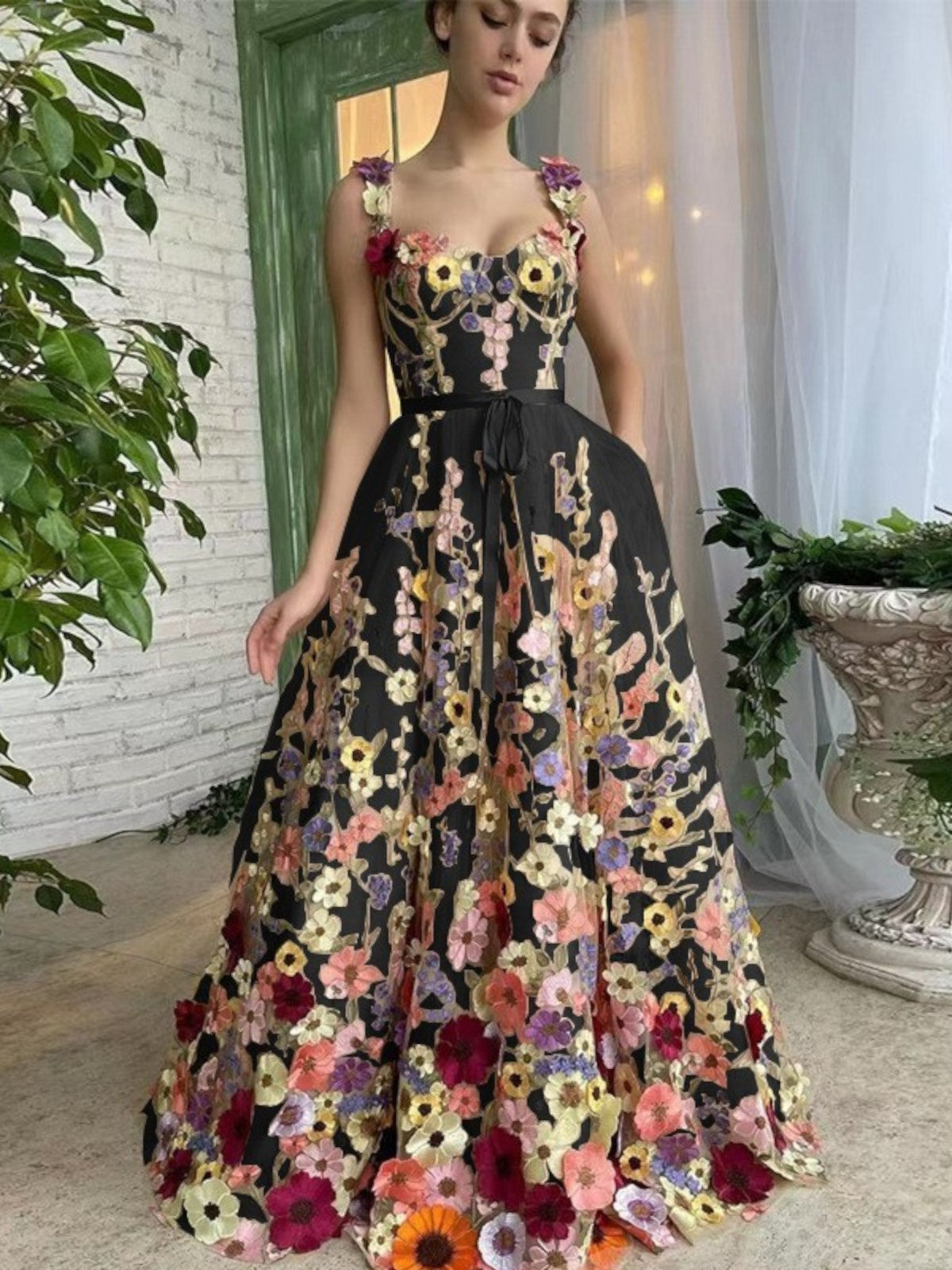 Aurela | Summer Maxi Dress with Flowers Abstract Print