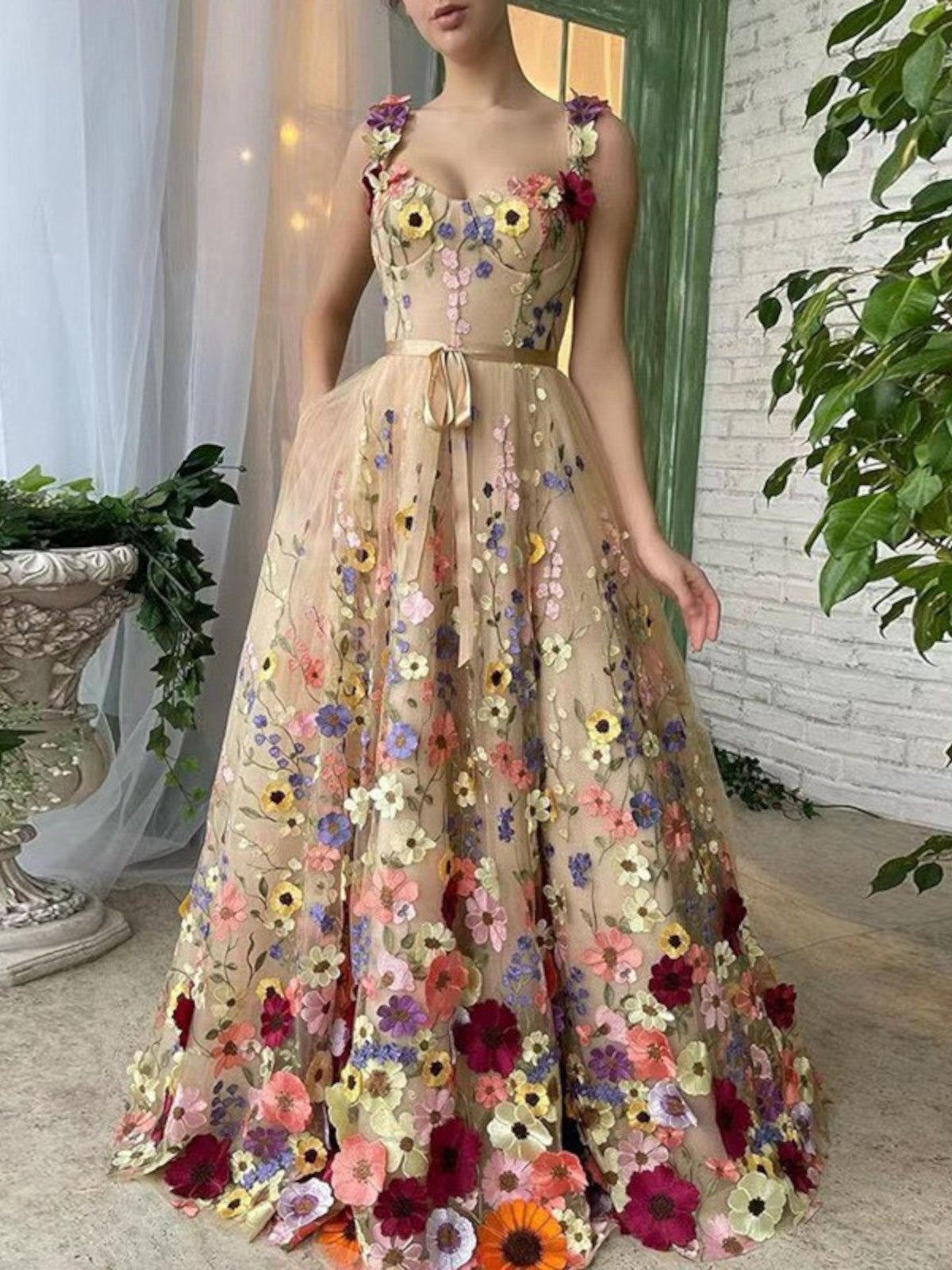 Aurela | Summer Maxi Dress with Flowers Abstract Print