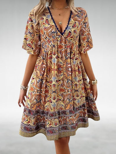 Aurela | Bohemian Paisley Print V Neck Summer Dress
