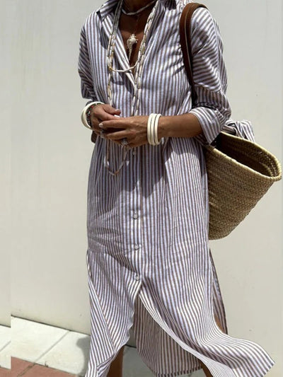 Aurela | Sophisticated Striped Comfort Midi Dress