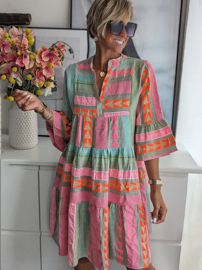 Aurela | Chic V-Neck Cotton Hemp Summer Dress