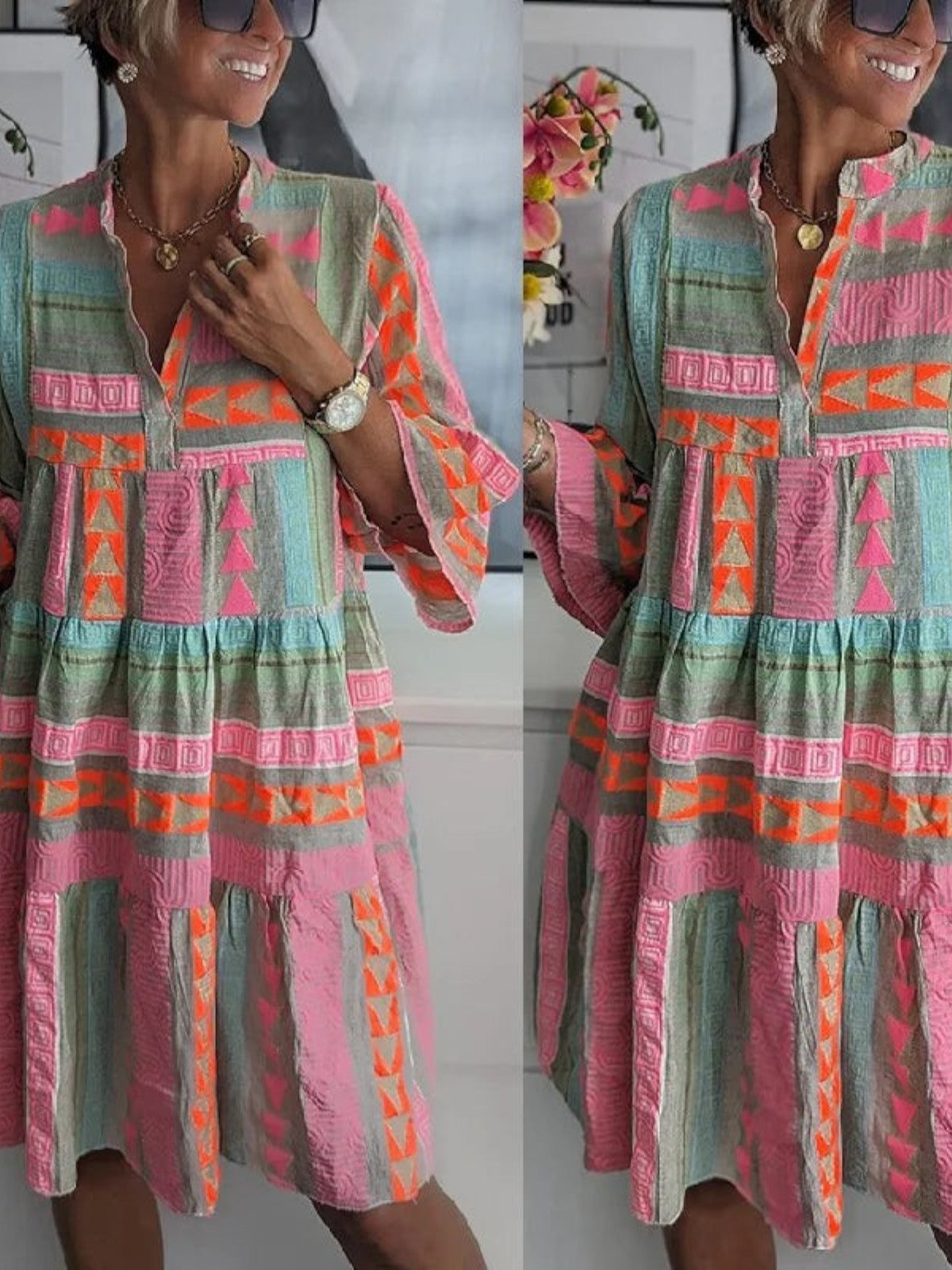 Aurela | Chic V-Neck Cotton Hemp Summer Dress