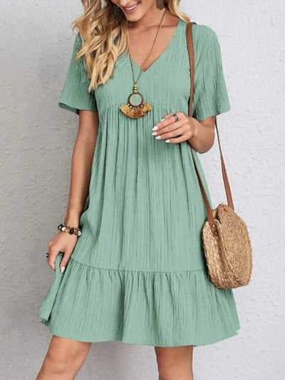 Aurela | Trendy Boho Ruffle Hem Mini Dress