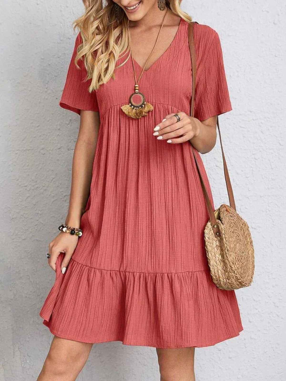 Aurela | Trendy Boho Ruffle Hem Mini Dress