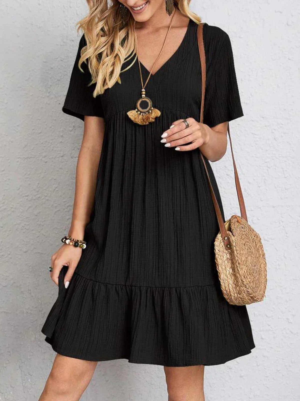 Aurela | Trendy Boho Ruffle Hem Mini Dress