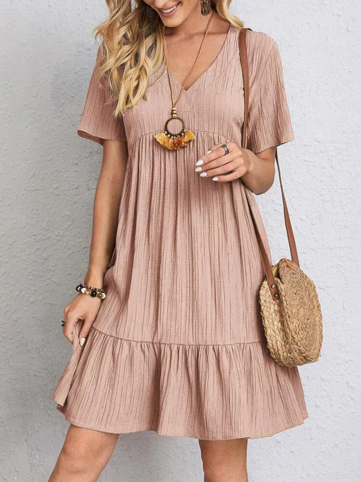 Aurela | Trendy Boho Ruffle Hem Mini Dress