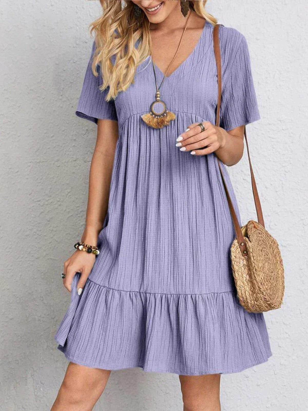 Aurela | Trendy Boho Ruffle Hem Mini Dress
