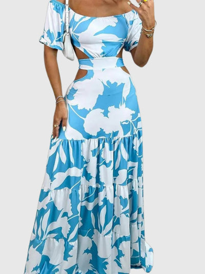 Aurela | Elegant Irregular Grain Cut-Out Style Midi Dress