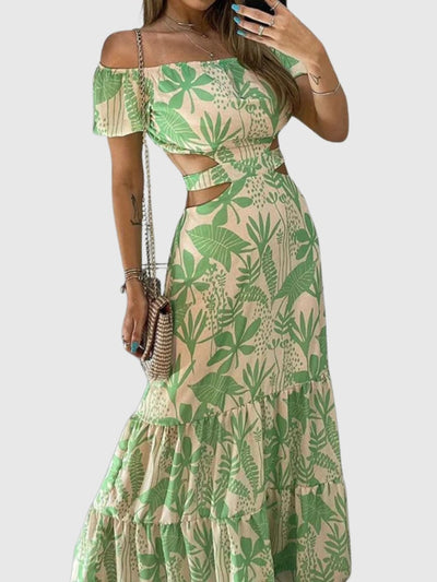 Aurela | Elegant Irregular Grain Cut-Out Style Midi Dress