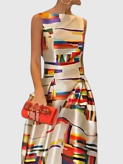 Aurela | Chic O-Neck Pleated Sleeveless Evening Dress