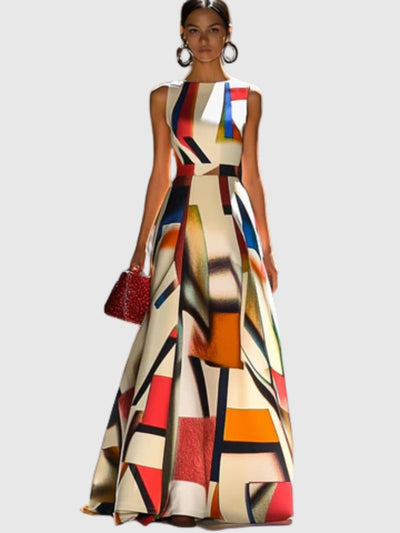 Aurela | Chic O-Neck Pleated Sleeveless Evening Dress