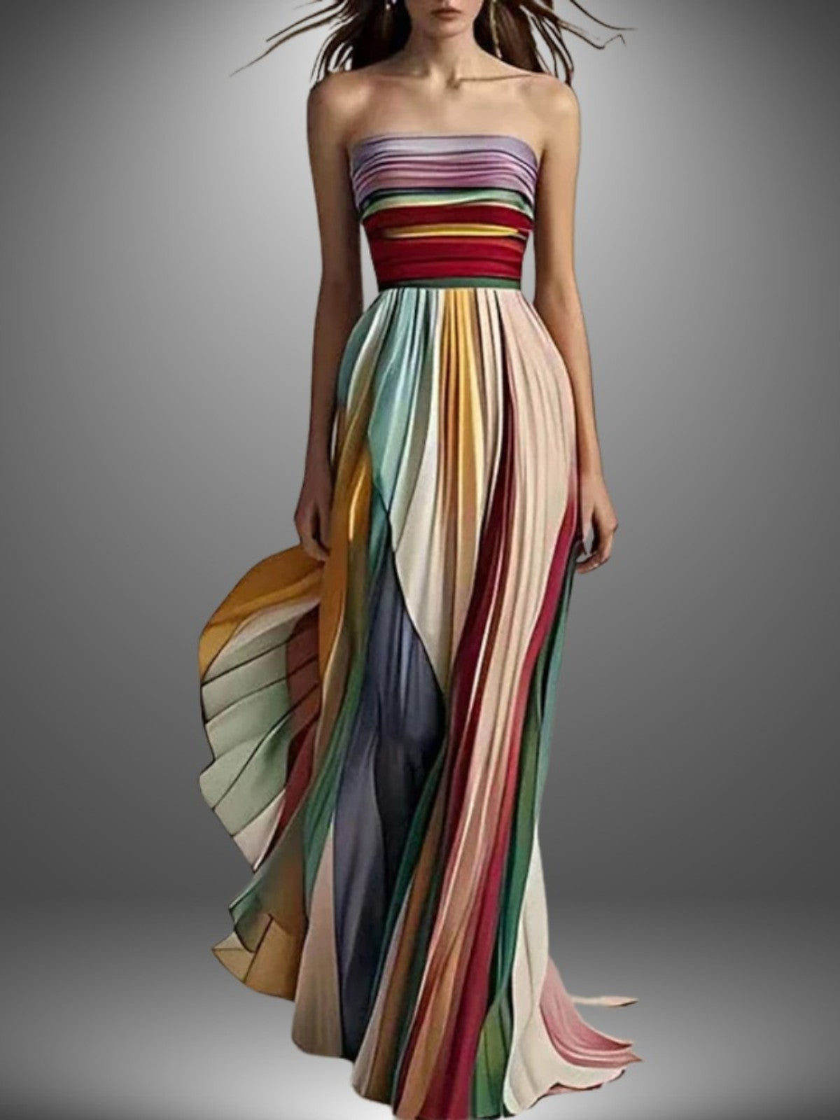 Aurela | Colorful Stripes Tube Top Maxi Dress