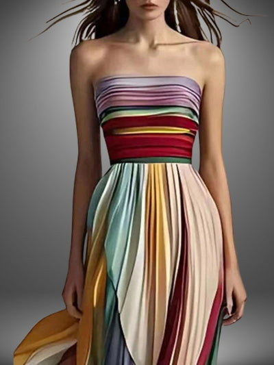 Aurela | Colourful Stripes Tube Top Maxi Dress