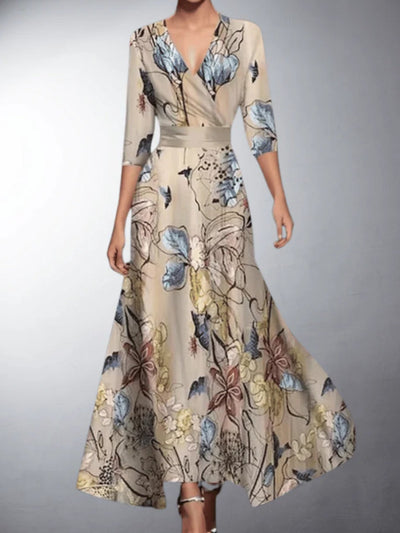 Aurela | Classic Floral V-Neck Maxi Dress