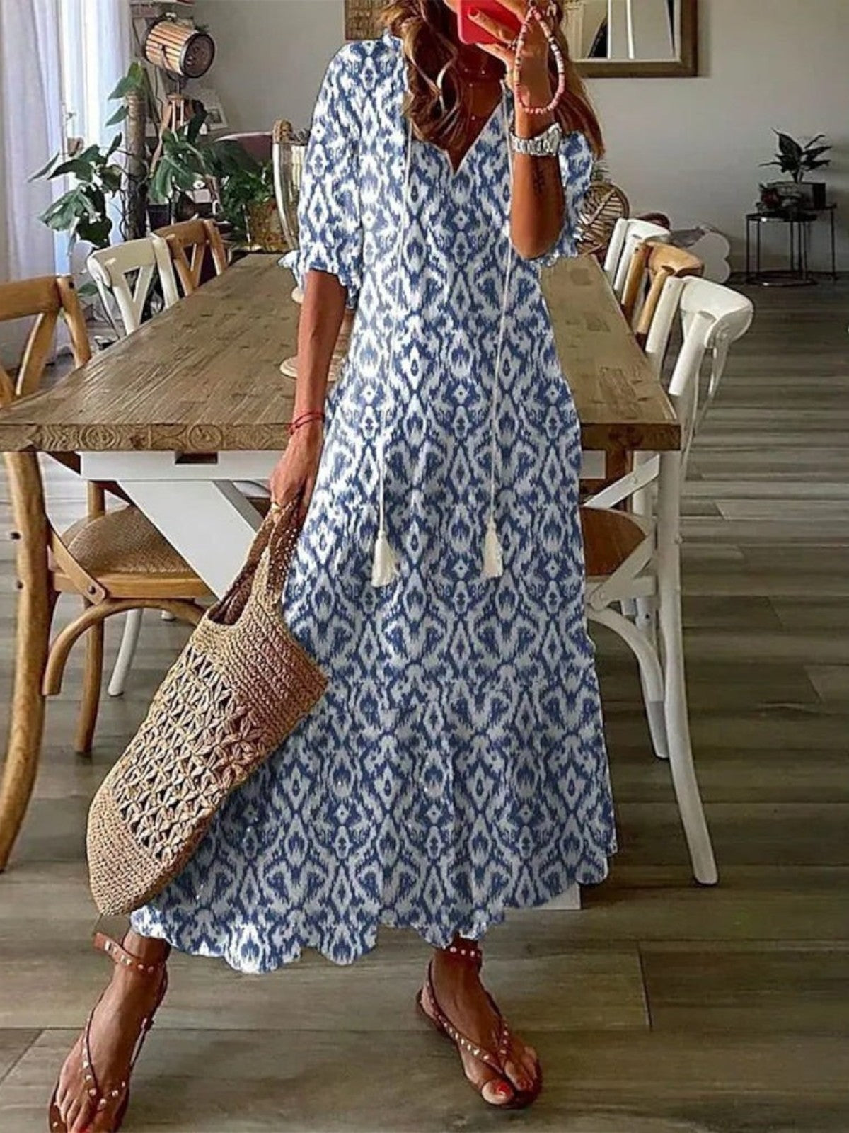 Aurela | Boho Vintage V-Neck Summer Dress