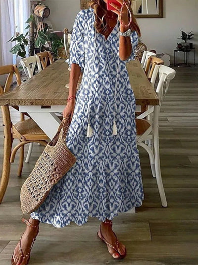Aurela | Boho Vintage V-Neck Summer Dress