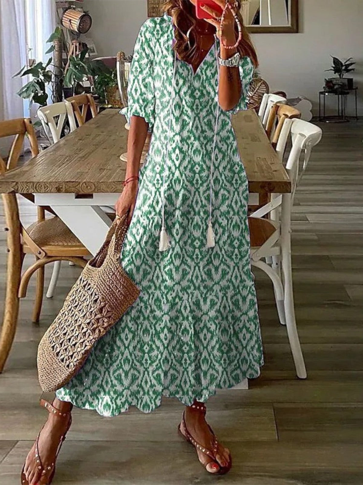 Aurela | Boho Vintage V-Neck Summer Dress