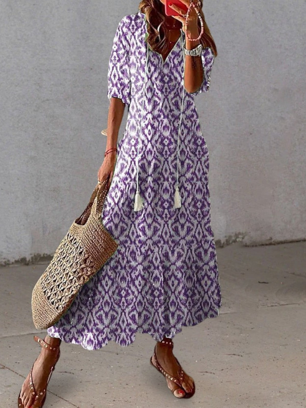 Aurela | Boho Vintage V-Neck Summer Dress