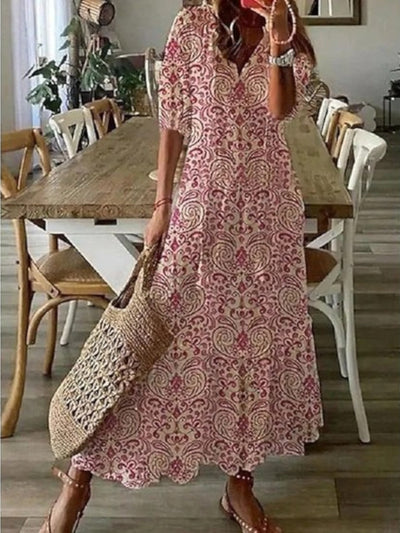 Aurela | Boho Vintage V-Neck Summer Dress