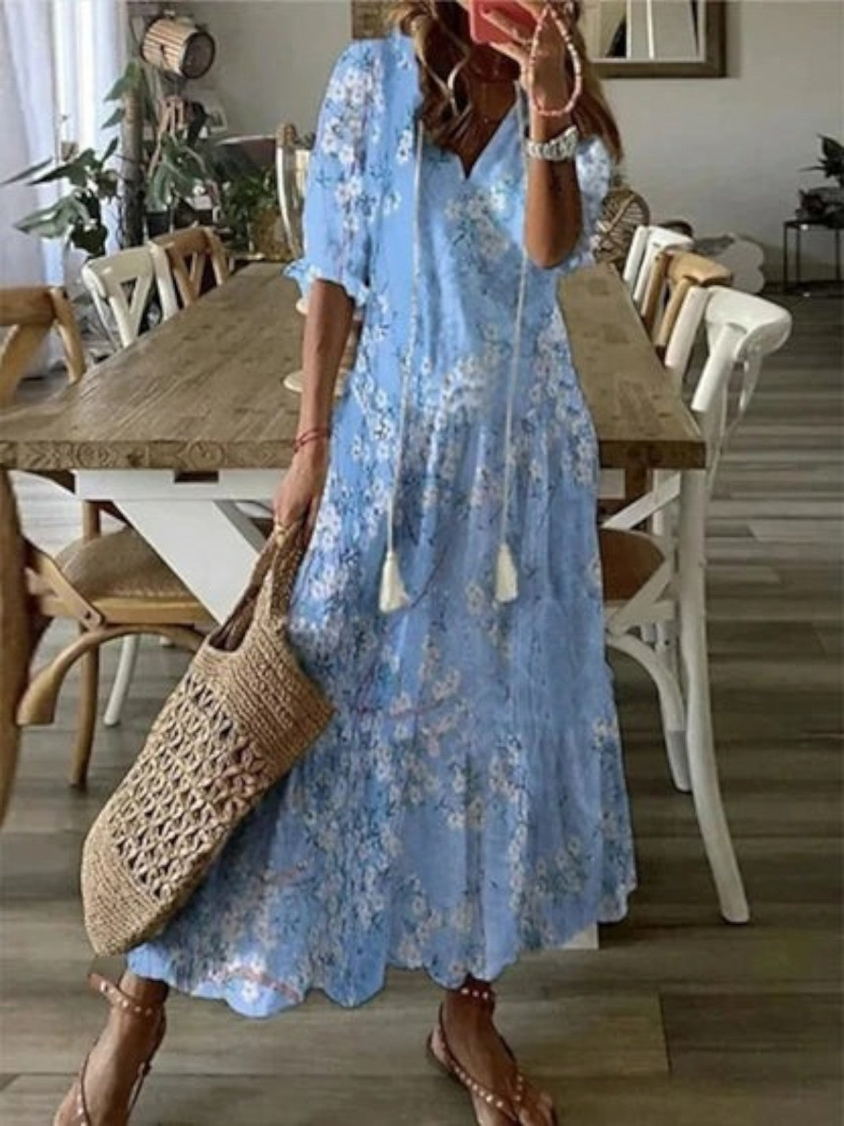 Aurela | Boho Vintage V-Neck Summer Dress