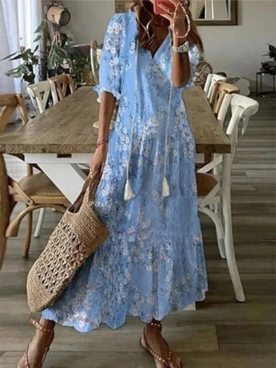 Aurela | Boho Vintage V-Neck Summer Dress