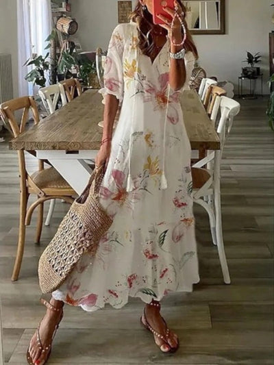 Aurela | Boho Vintage V-Neck Summer Dress