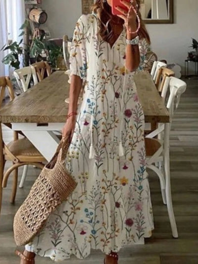 Aurela | Boho Vintage V-Neck Summer Dress