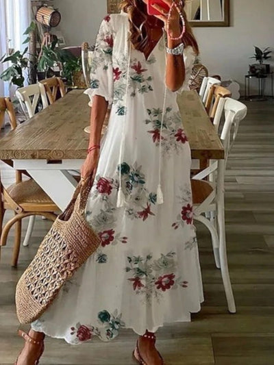 Aurela | Boho Vintage V-Neck Summer Dress