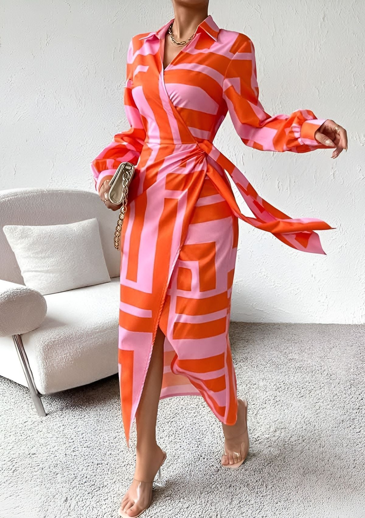Aurela | Printed Waist-Cinching Shirt Dress