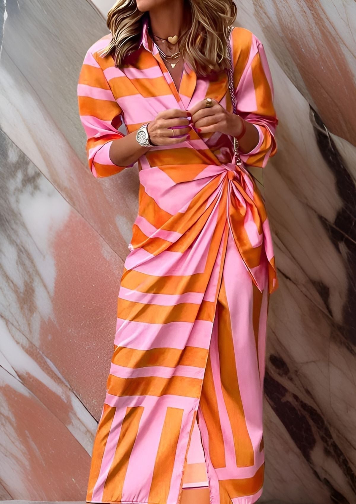 Aurela | Printed Waist-Cinching Shirt Dress