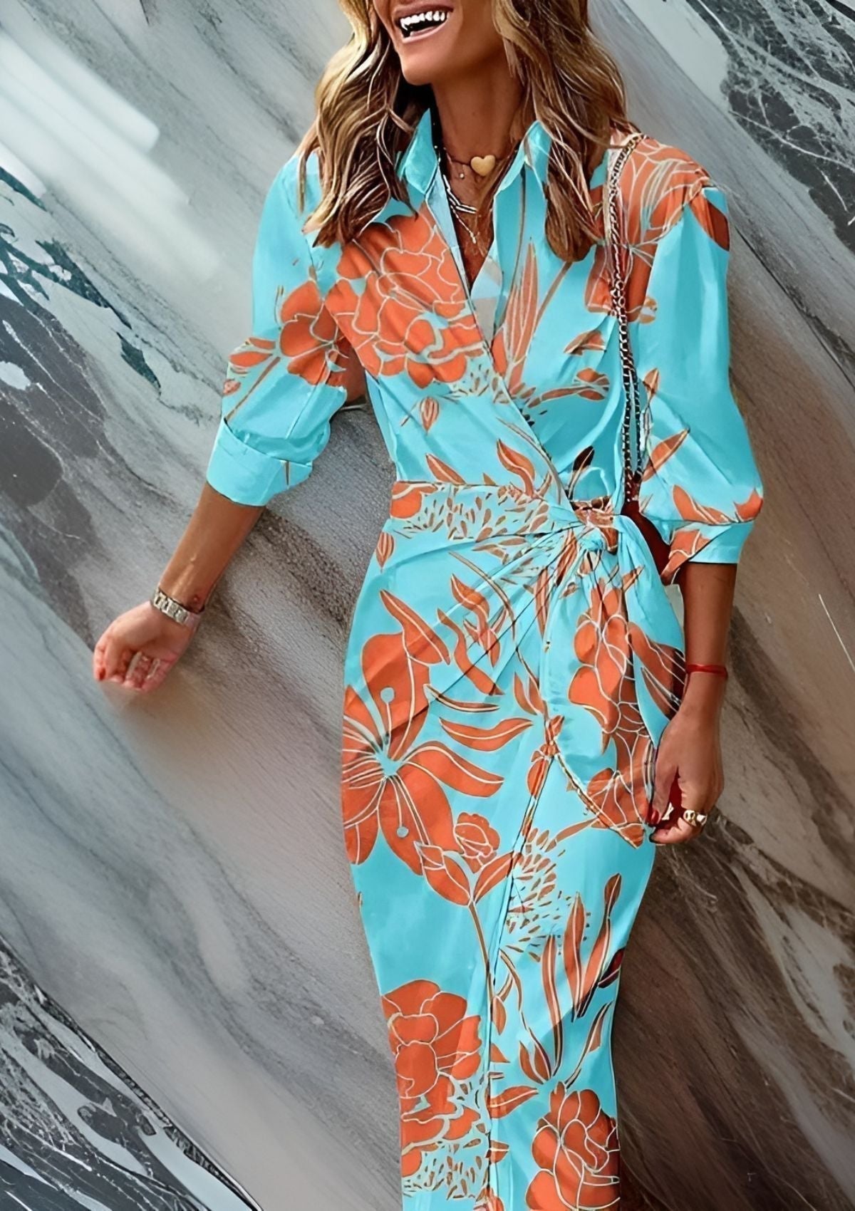 Aurela | Printed Waist-Cinching Shirt Dress