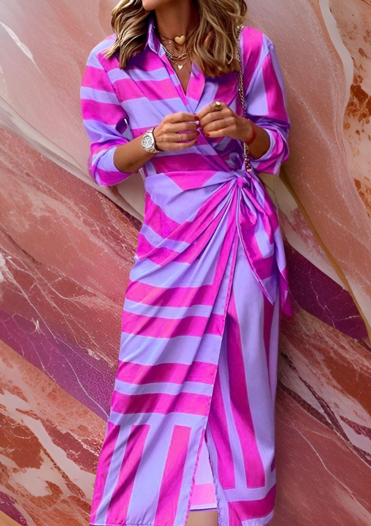 Aurela | Printed Waist-Cinching Shirt Dress