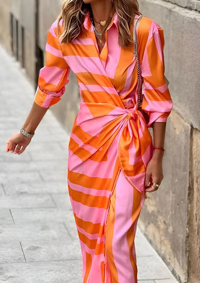 Aurela | Printed Waist-Cinching Shirt Dress