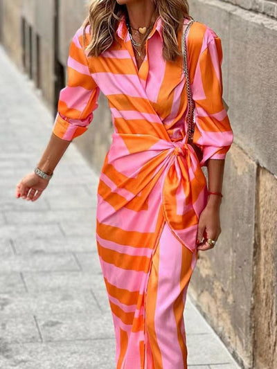 Aurela | Striped Midi Shirt Dress