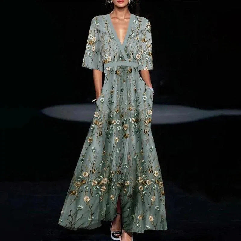 CLARISSA™ | Belted Floral Maxi Dress