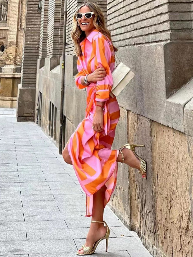 Aurela | Striped Midi Shirt Dress