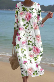 KIRA™ | Rose Print Midi Dress